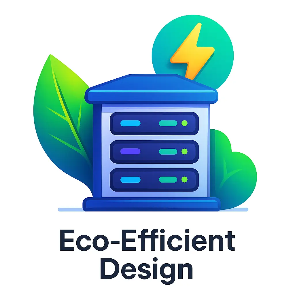 Icon showing a futuristic AI chip embedded in a green leaf, symbolizing carbon-neutral artificial intelligence powered by sustainable energy sources.