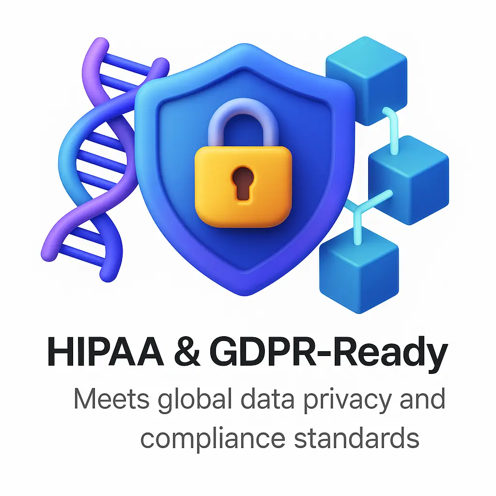 3D icon representing HIPAA & GDPR compliance in biomedical blockchain data systems